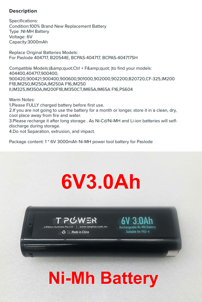 For Paslode 6V 3Ah